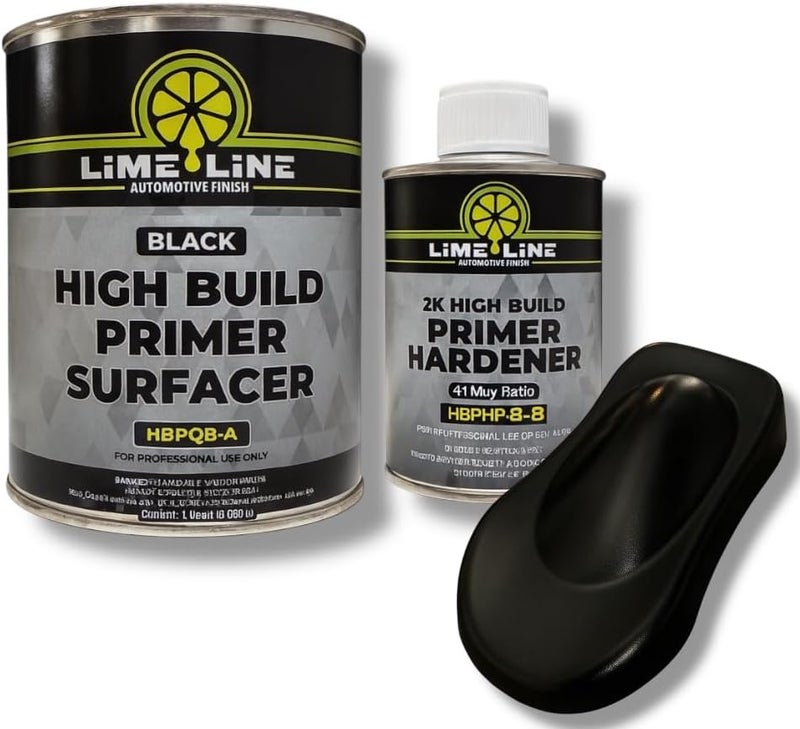 LiME LiNE Sand-able Automotive Primer Surfacer, Direct-to-Metal, High Build 2k Urethane, 1.25 Quart kit, (Black) 4:1 mixture - Image 1